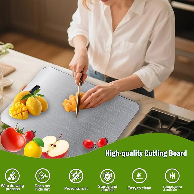 Titanium Cutting Board Set of 3, 2025 New Upgrade 100% Pure Titanium Cutting Boards for Kitchen, Double Sided Non Stick Chopping Board for Cutting Meat Vegetable Fruit, Easy to Clean