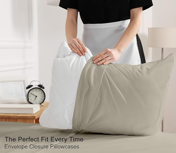 RUVANTI 100% Cotton California King Sheet Sets, 4 Pieces, Soft & Breathable Percale Weave Bedding, Deep Pocket 14", Hotel Standard, Crisp Cool Feel & Durable, Perfect Dyed Sheets, Taupe