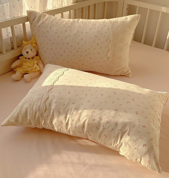 VM VOUGEMARKET Full Comforter Set Vintage Pink Flower Comforter with Romantic Lace Trim Soft Lightweight Bedding Set for Teen Girls-80 x90