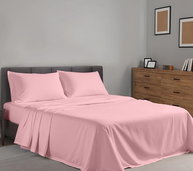 RUVANTI 100% Cotton Split King Sheets Sets for Adjustable Bed, 5 PCs, Soft & Breathable Percale Weave Bedding, Deep Pocket 16", Hotel Standard, Crisp Cool Feel & Durable, Dyed Sheet, Bridal Rose