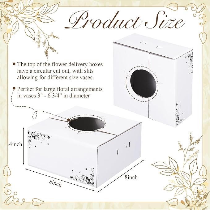 15 Pcs Cardboard Delivery Boxes 8'' x 8'' x 4'' Flower Delivery Box Vase Cases Cardboard for Bouquet Arrangements Florist Package
