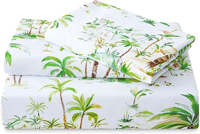 LONAVA Queen Tropical 3 Pcs Duvet Cover Set, Breathable Soft Microfiber Sage Green Lining Comforter Cover with Zipper Closure, and 2 Anti-Pilling, Fade Resistant Pillowcases, Summer Tree