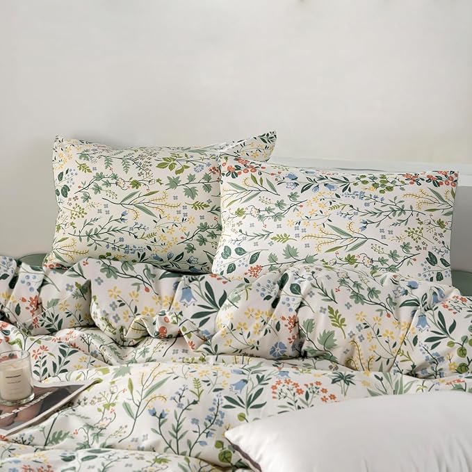 Botanical Floral Comforter Set Twin XL Fluffy Soft Garden Style Cute Floral Bedding Comforter Vintage Botanical Flowers Comforter with 2 Pillowcases Aesthetic Wildflower Cottagecore Comforter Set