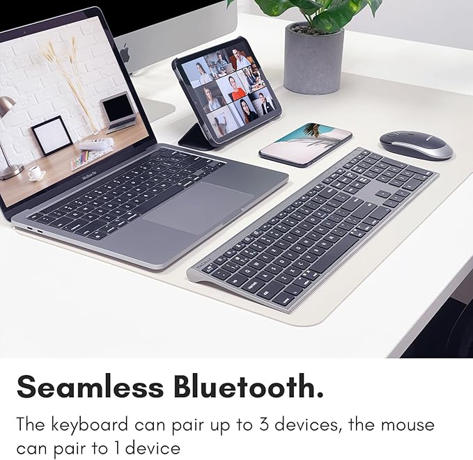 Macally Premium Bluetooth Keyboard and Mouse for Mac | Compatible Wireless Apple Keyboard and Mouse Combo (110 Keys Multi-Device Rechargeable) for MacBook Pro/Air and iMac - Space Gray
