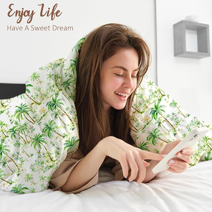 LONAVA King Tropical 3 Pcs Duvet Cover Set, Breathable Soft Microfiber Sage Green Lining Comforter Cover with Zipper Closure, and 2 Anti-Pilling, Fade Resistant Pillowcases, Summer Tree