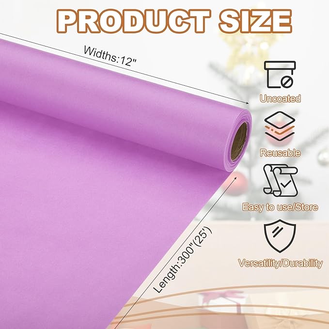 PATIKIL Wrapping Paper, 12" x 300"(25') 70 GSM Craft Paper Roll Kraft Packing Paper for Poster Bulletin Board, Gift Wrapping, Light Pink