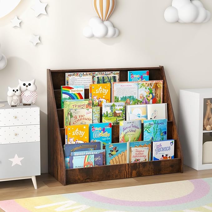HONEY JOY Kids Bookshelf, 5-Tier Wooden Toddler Bookcase, Children Book Rack & Magazine Display Shelf, Toy Storage Organizer, Book Shelf for Kids Rooms, Playroom, Nursery, Classroom (Rustic Brown)
