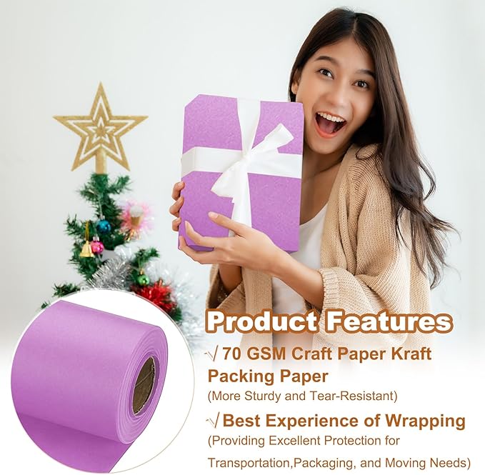 PATIKIL Wrapping Paper, 15" x 600"(49') 70 GSM Craft Paper Roll Kraft Packing Paper for Poster Bulletin Board, Gift Wrapping, Light Pink