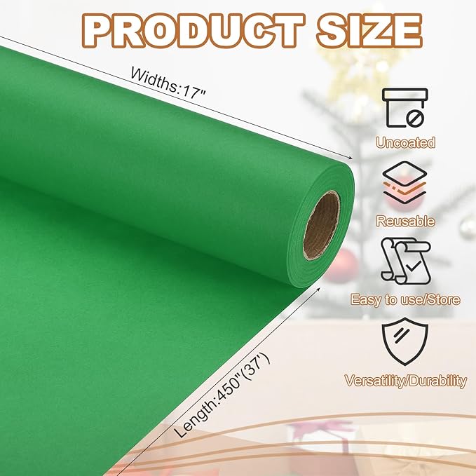 PATIKIL Wrapping Paper, 17" x 450"(37') 70 GSM Craft Paper Roll Kraft Packing Paper for Poster Bulletin Board, Gift Wrapping, Green