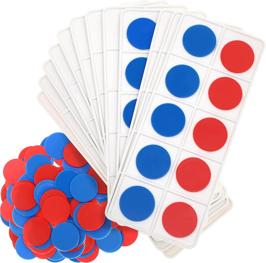Soulchen 12 Sets Plastic Ten Frames - Essential Math Manipulatives for Kids | Includes 120 Red & Blue Counters
