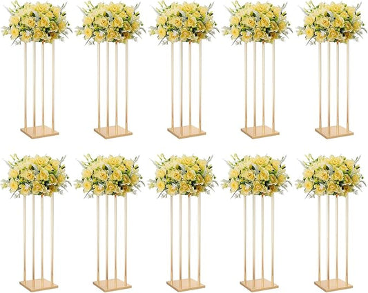 10 Pcs Tall Wedding Elegant Metal Flower Centerpieces, 23.6" Gold Flower Stand Vase Display Column for Wedding Event Reception Table, Wedding Geometric Vases for Party Table, Home Décor