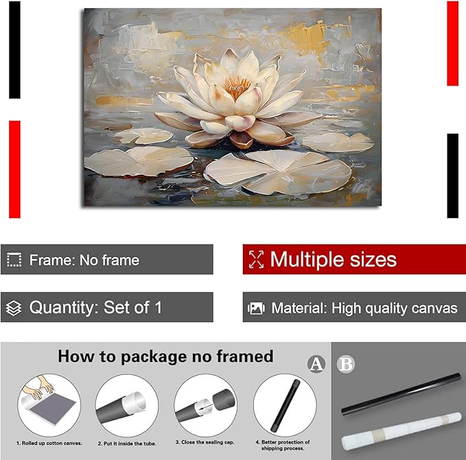 Ethereal white lotus floating on Crystal Waters poster vintage oil painting printwall art soft blush and gold accents serene home and office decor dreamy 8x12in Frameless