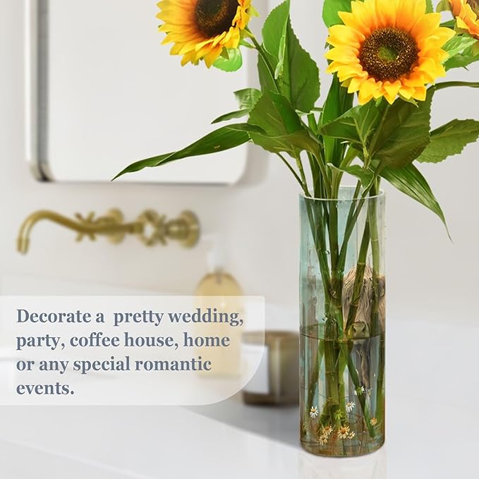Flower Vase for Centerpieces, Highland Cows Fence Plastic Cylinder Vase, Clear Bud Vases for Home Wedding Office Table Decor