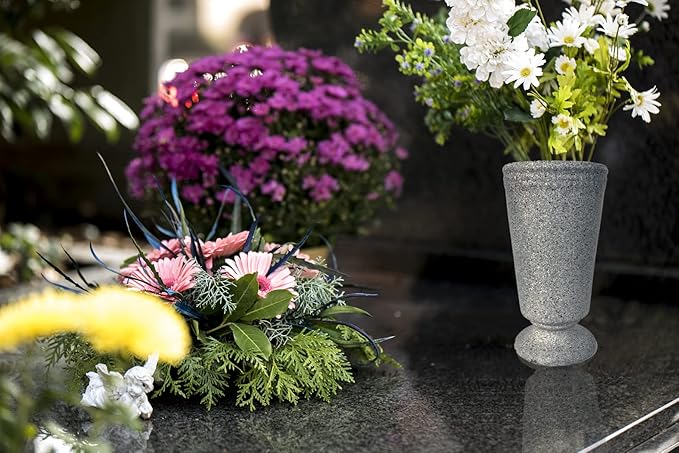 Grave Vase Cemetery Grave Decoration for Cemetery Grave Headstone Flower Vases with Spikes and Floral Foam