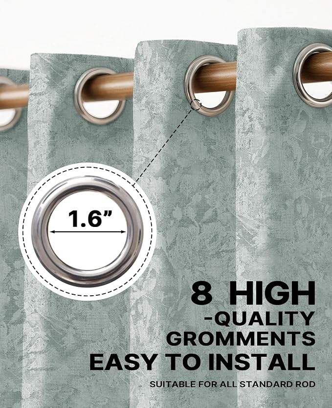 Chenille Floral Blackout Curtains 108 Inch Length 2 Panels Set - Bedroom Living Room Darkening Thermal Insulated Black Out Window Treatments Grommet Jacquard Drapes 52 Inch Wide Blue