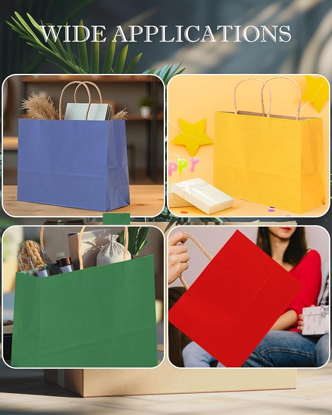 qiqee 13"x4.5"x10" Large Gift Bag with Handles Bulk 32PCS Gift Paper Bags 16 Different Senior Color Bags Multiple Uses (Wide Large)
