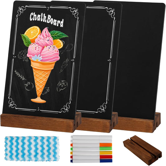 Vintage 3Pcs Mini Tabletop Chalkboard Signs - Double-Sided 5"x8" Food Labels with Stand for Party Buffet