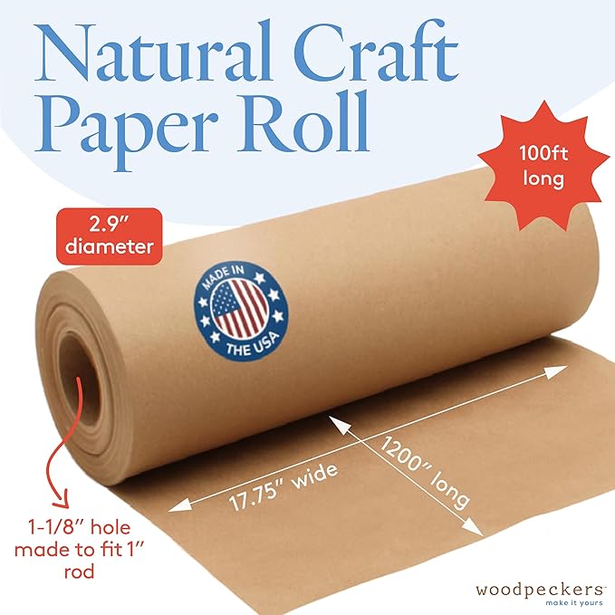 Craft Paper Roll, Bulletin Board Paper, 17.75 Inches x 1200 Inches Brown Paper Roll, Jumbo Butcher Paper Roll, Eco Friendly Kraft Paper Roll, Brown Wrapping Paper for Christmas Gifts, Shipping Paper