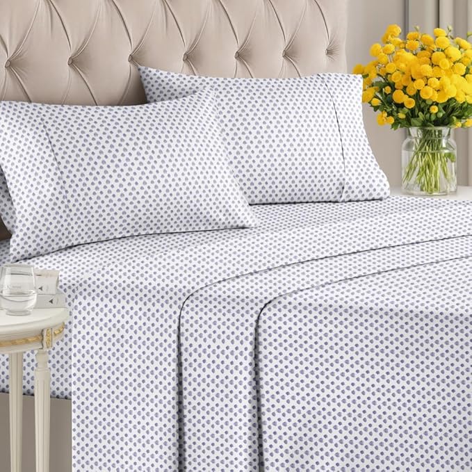 Coastal Bed Sheets - 1 Flat & 1 Fitted Sheet & 2 Pillowcases w/ Deep Pockets - Wrinkle & Fade Free Beach Themed Bed Set - Blue Sea Shell Bedding - Ultra-Soft, Breathable and Cooling - King Size