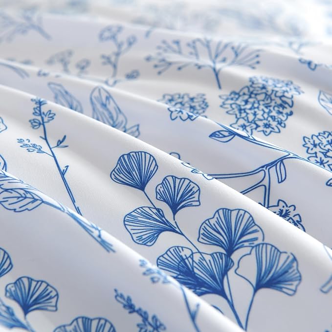 Nayoroom Blue Floral Duvet Cover King Size Cottagecore Botanical Flower Spring Comforter Cover 3 Pcs Soft Breathable Microfiber Pastoral Aesthetic Bedding Set Gift for Women