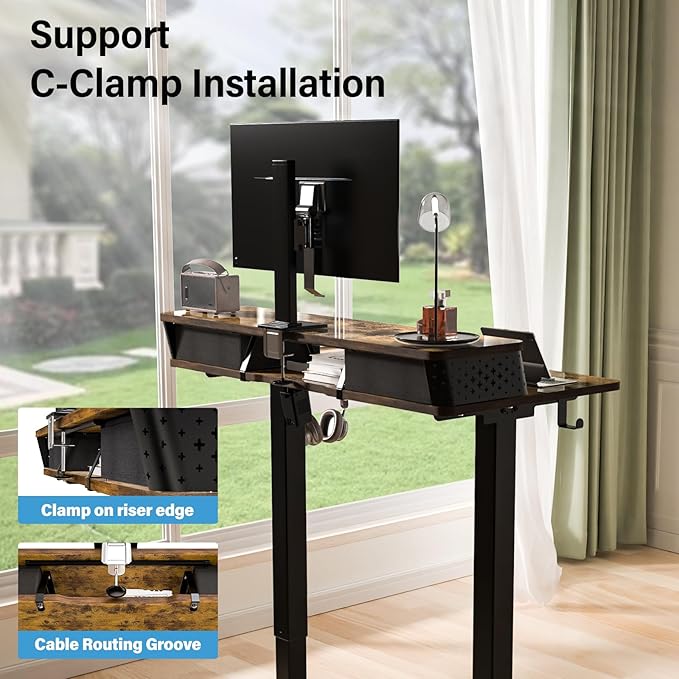 Electric Standing Desk with 2 Drawers 48''x 24'' Adjustable Height Sit to Stand Up Desk with Storage Shelf C-Clamp Mount Compatible Home Office Desks Computer Gaming Table Ergonomic Workstation