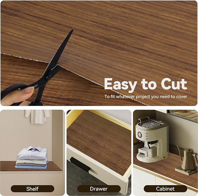 Drawer Shelf Liner for Kitchen Cabinets, Non Adhesive Slip Resistant Shelf Paper Easy to Clean, Strong Grip Thickened Waterproof Washable Mats for Pantry Shelves, Cupboard, Wood Grain, 17.5 in x 10 FT