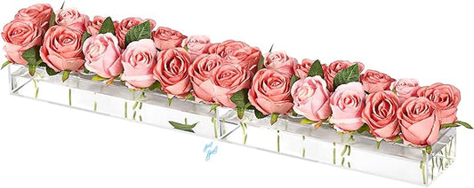 2 Pieces Acrylic Flower Vase Rectangular - Clear Floral Centerpiece for Dining Table Each 14 Inches, Connect to Form 28 Inches Long Rectangle Acrylic Vase for Home Wedding Dining Table Decor