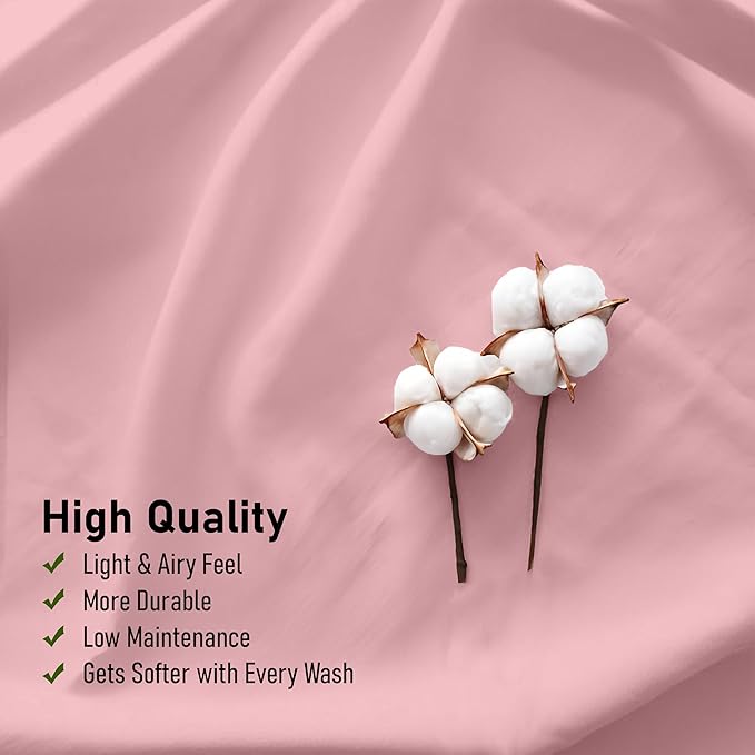 RUVANTI 100% Cotton Split King Sheets Sets for Adjustable Bed, 5 PCs, Soft & Breathable Percale Weave Bedding, Deep Pocket 16", Hotel Standard, Crisp Cool Feel & Durable, Dyed Sheet, Bridal Rose