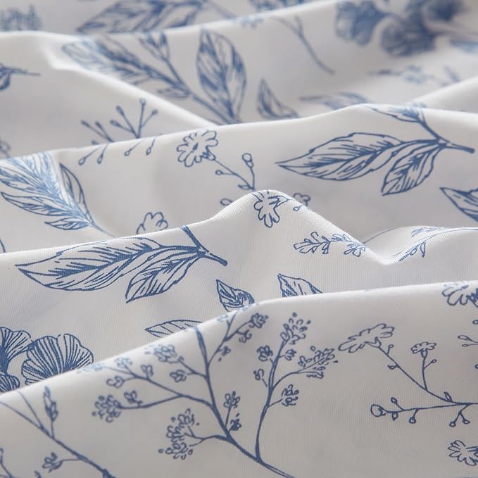 EAVD Chic Fresh Blue Floral Duvet Cover Twin White Soft 100% Cotton Garden Aesthetic Floral Bedding Set with 2 Pillowcases Cottagecore Botanical Duvet Cover with Zipper Closure