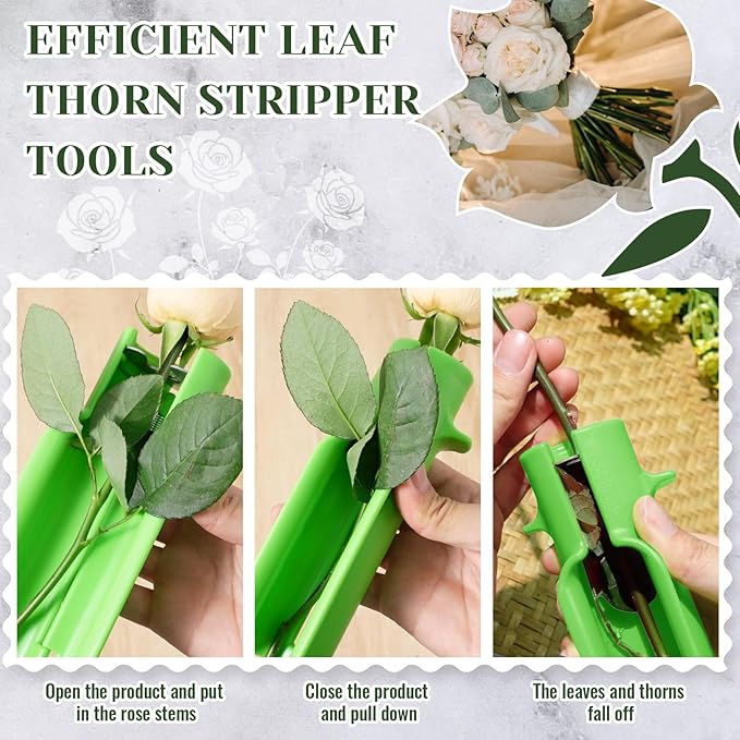 Lasnten 1 Piece Rose Thorn Stripper Tool Thorn Remover for Roses Leaf Stripper Tool Flower Stem Cleaner Cutter to Removal Leaf for Home Flower Shop Gardening Floral Arrangement (Green)
