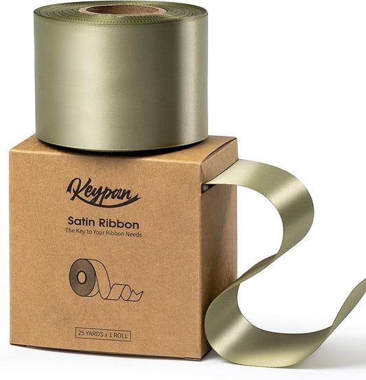 Sage Green Satin Ribbon 2.5 Inch Double-Faced Ribbons 25 Yards for Gift Wrapping Crafts Flower Bouquet Wedding Paper Bows Invitations