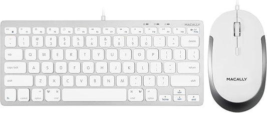 Macally Mini Wired Keyboard and a Quiet Wired Mouse, Office Essentials