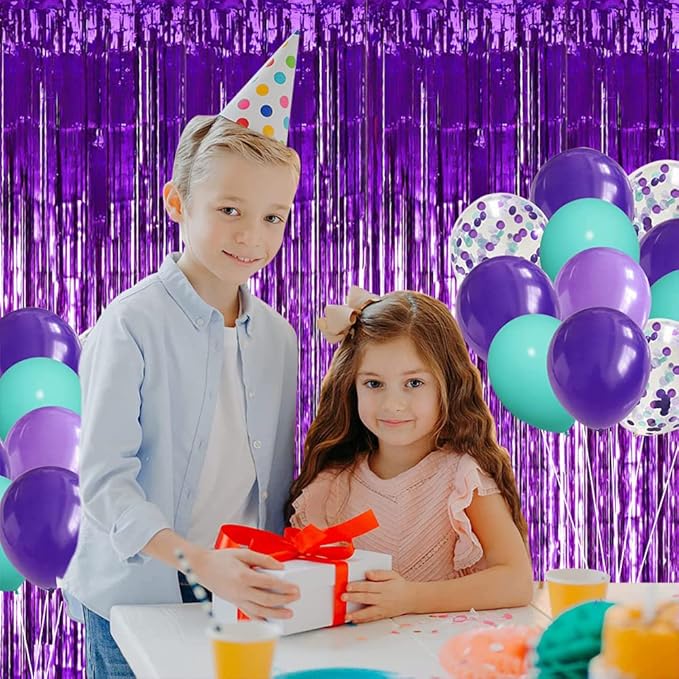 TONIFUL 3Pcs Purple Door Streamers,Purple Photo Booth Backdrop,Metallic Streamers Foil Fringe Curtains for Halloween Birthday,Christmas,New Year,St. Patrick's Day Party Decor(9.9ft x 6.6ft)