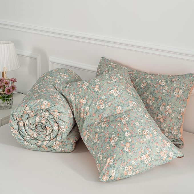 Floral Full Comforter Set 3 Pieces Soft Chic Garden Style Vintage Floral Print Lightweight Botanical Flower Comforter Set for All Seasons 1 Comforter and 2 Pillowcases