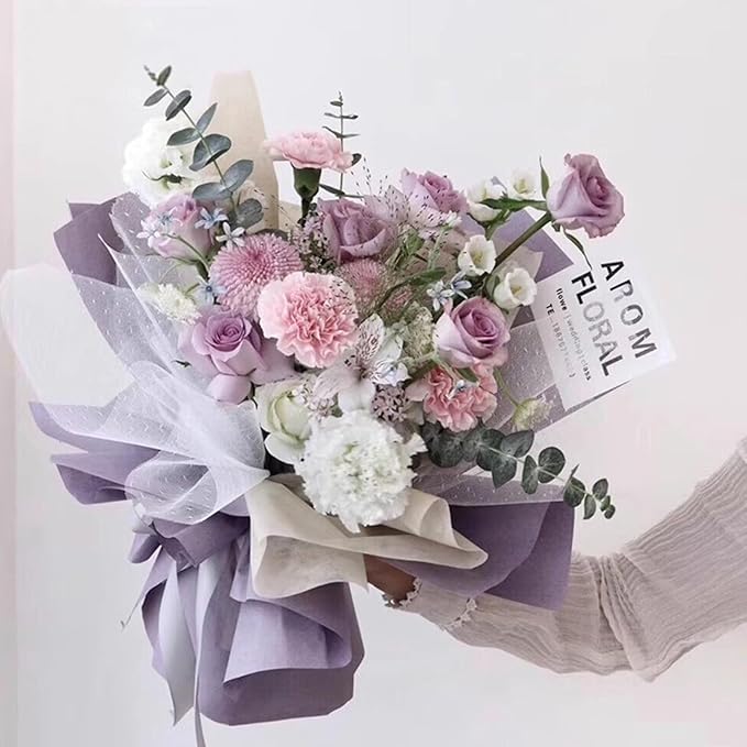 Simple Solid Color Waterproof Floral Wrapping Paper 1 Roll Florist Supplies Waterproof Flower Bouquet Wrapping Paper Floral Supplies for Fresh Flowers,DIY Crafts, 22.8in x 49.2ft (Bluish White)