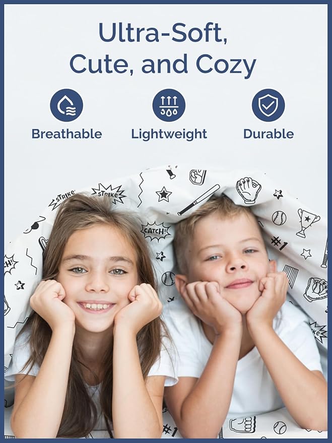 Kids Baseball Twin 3 Piece Sheet Set - Boys, Girls, Teens, Toddler - Easy Fit Deep Pockets - Breathable, Hotel Quality Bedding Sheets - Machine Washable - Wrinkle Free - Cute, Cozy, Soft - CGK Linens