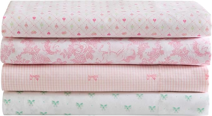 Laura Ashley Kids - Queen Sheet Set, Soft & Wrinkle-Resistant Toddler Bedding Set, Deep Pockets, Girl Bed Sheets with Matching Fitted Sheet & Pillowcases (Lovely Bows Blue)