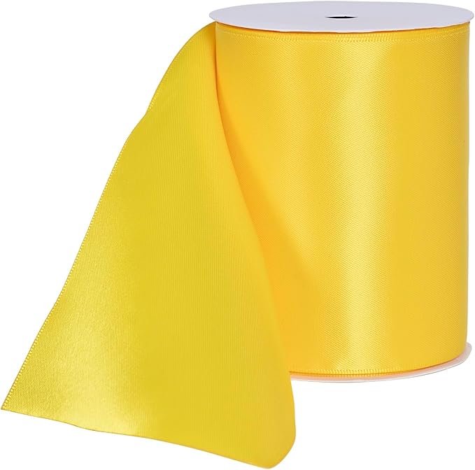YAMA Yellow Double Faced Satin Ribbon, 4 Inch 5 Yards, Great for Crafts Bows Flower Bouquet Wedding Home Decor Gift Wrapping