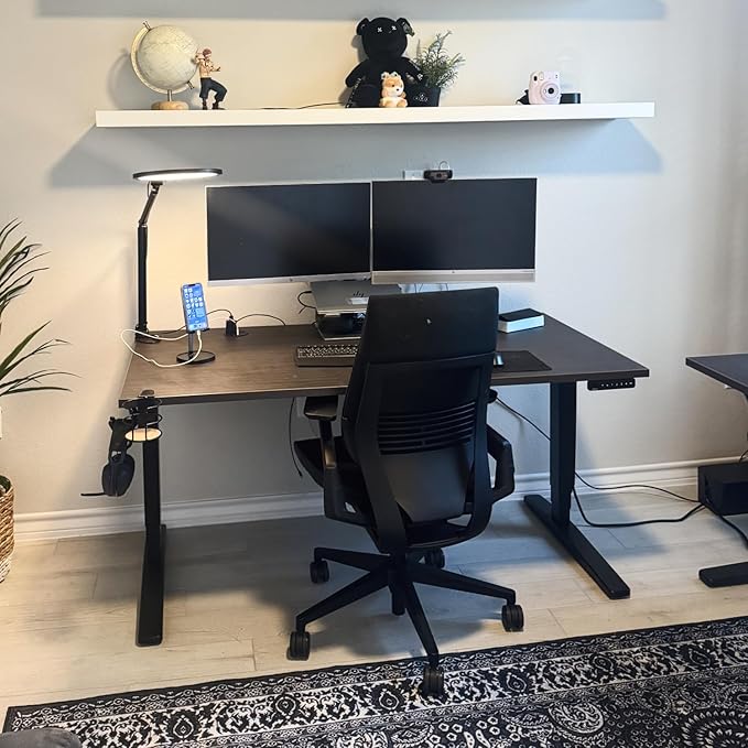 UPLIFTDESK V2 2-Leg Ash Gray Laminate Wood Standing Desk – Adjustable Height, Advanced 1-Touch Memory Keypad, Under Desk Cable Management, Wire Grommets & Rocker Board (Black C-Frame, 48 x 30 inch)