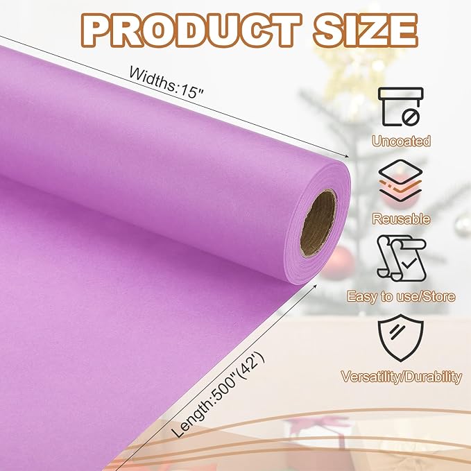 PATIKIL Wrapping Paper, 15" x 500"(42') 70 GSM Craft Paper Roll Kraft Packing Paper for Poster Bulletin Board, Gift Wrapping, Light Pink
