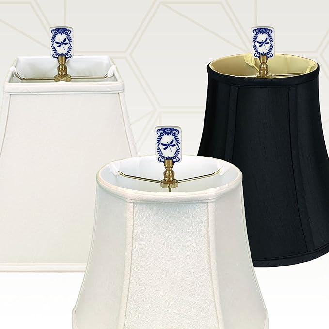 Royal Designs, Inc. Blue/White/Black Porcelain Dragonfly Finial for Lamp Shade, Polished Brass