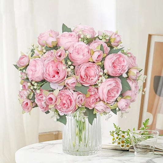 SOMYTING Peonies Artificial Flowers, Silk Flowers Faux Peonies Bouquet Fake Flowers Silk Floral Arrangements Dining Table Centerpieces for Home Wedding Party Decoration (Light Pink, 4PCS)