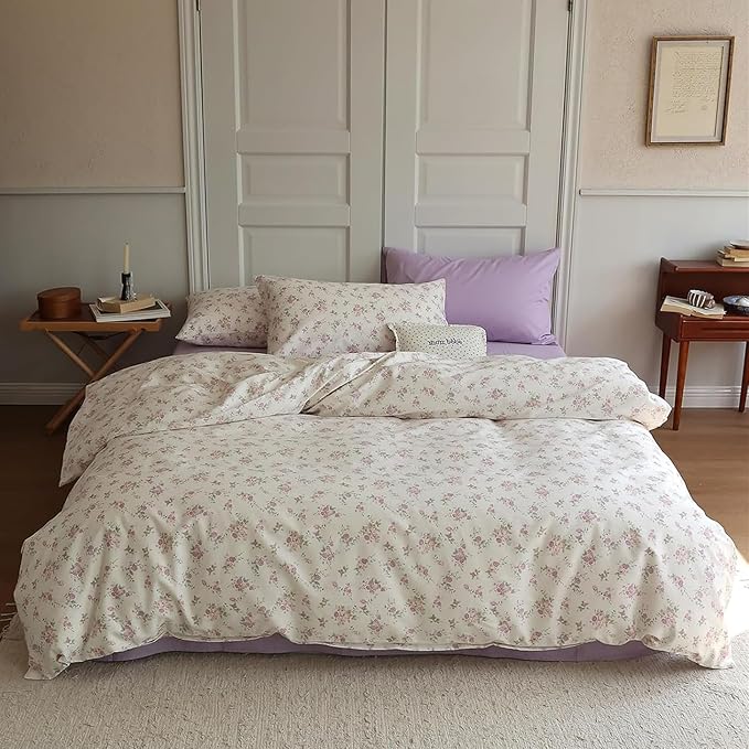 VM VOUGEMARKET Twin Comforter Set Lavender Pink Flower Bedding Comforter with 2 Pillowcases,All Season Use Bright & Lightweight Cottagecore Comforter Set for Teen Girls 68"x90"