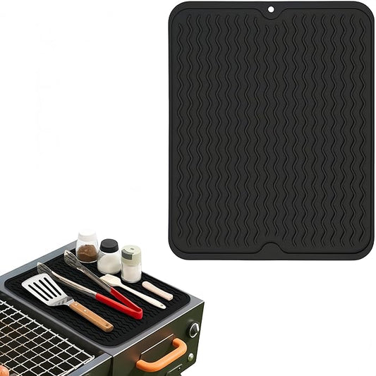 Geban Grill Accessories, 14x11 Inch Silicone Heat Resistant Mat, BBQ Tool Rest Pad for Blackstone Griddle Side Shelf, Weber, Traeger, Outdoor Kitchen Countertop Protector (Black)