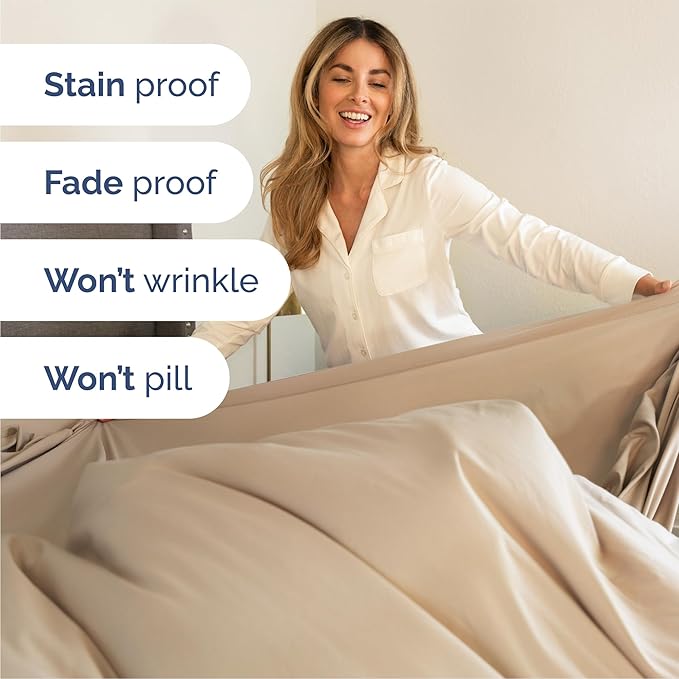 Queen Size 4 Piece Sheet Set - Comfy Breathable & Cooling Bed Sheets Set - Hotel Luxury Bedding for Women, Men, Kids, Teens, Boys & Girls - Deep Pockets, Ultra-Soft, Wrinkle Free - Oeko-Tex - Cream