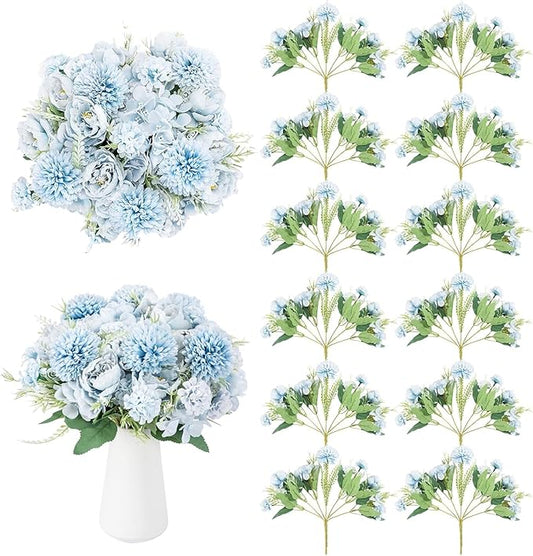 12 Packs Peonies Artificial Flowers,Silk Artificial Peonies Flowers Fake Peony Faux Floral Arrangements Bouquet for Centerpiece Table Wedding Party Home Decor Blue