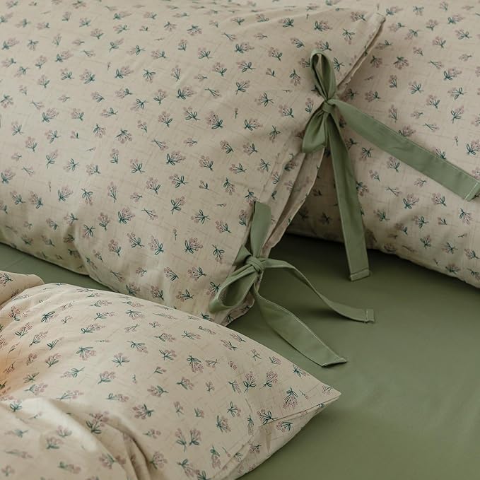 HighBuy Boho Floral Comforter Set King Floral Boho King Comforter Bed Set 3 Piece with 2 Bow Tie Pillowcases Cozy Soft for Girl Cottagecore Coquette Bedding Sets,All Season Fluffy Comforters