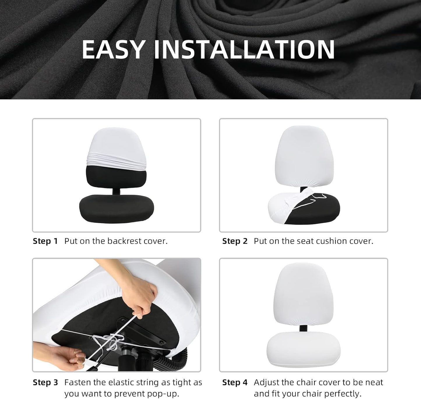 Skiennix Stretchable Desk Chair Seat Covers - Universal Spandex Slipcover for Pets | Removable & Washable, White