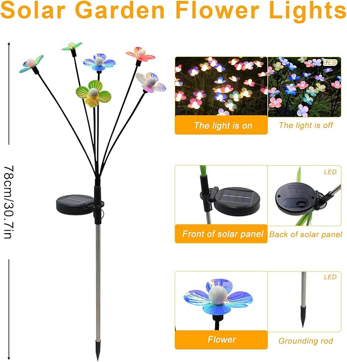 Solar Flower Lights Outdoor Waterproof 2 Pack of 32 LEDs Garden Solar Firefly Lights Decorative for Garden, Yard, Backyard
