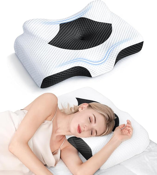 Osteo Cervical Pillow for Neck Pain Relief, Hollow Design Odorless Memory Foam Pillows with Cooling Case, Adjustable Orthopedic Bed Pillow for Sleeping, Support for Side Back Sleepers